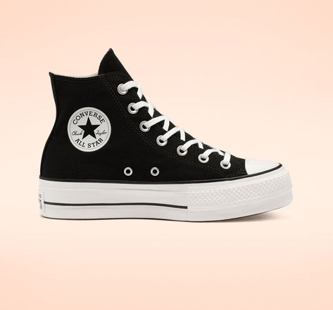 Chuck Taylor All Star Canvas Platform High Top Black/White/White Canvas Platform Chuck Taylor All Star, Boty Converse, Converse Haute, Black Platform Converse, Platform Chucks, Womens High Top Shoes, Converse Platform, Chuck Taylor All Star Lift, Dr Shoes