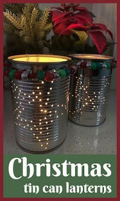 Tin Can Winter Crafts, Diy Christmas Decorations Tin Cans, Coffee Tin Can Ideas Christmas, Christmas Crafts With Cans, Christmas Crafts With Soup Cans, Tin Can Ornaments, Tin Can Christmas Decorations, Tin Can Lid Crafts, Tin Can Crafts Diy Christmas