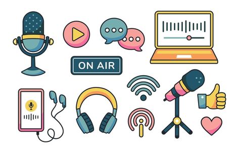 Podcast Stickers, Podcast Illustration, Podcast Icon, 2023 Embroidery, Radio Icon, Vocal Training, Podcast Studio, Love My Boys, Illustrator Tutorials