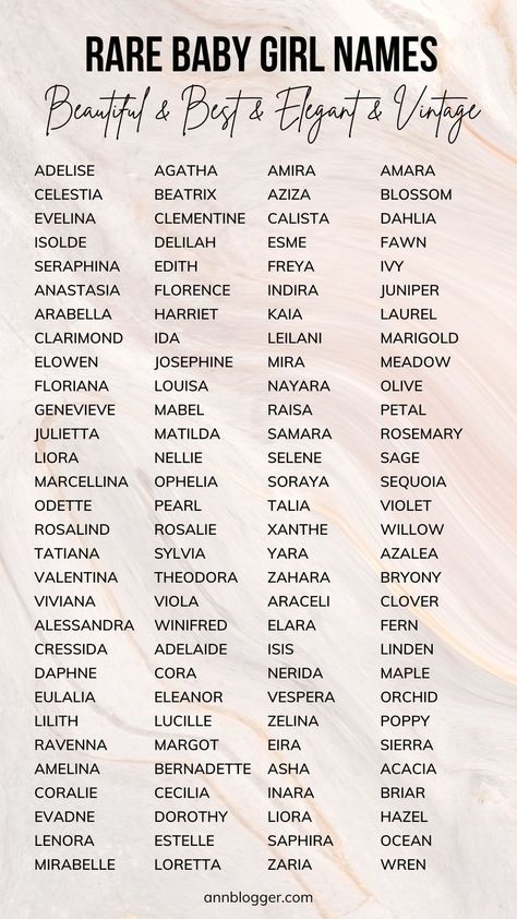 100 Unique and Rare Baby Girl Names with Meanings Explore 100 unique and rare baby girl names, each with its own beautiful meaning. Perfect for parents seeking an uncommon and meaningful name for their little girl.#names#girl#unique#latest Tomboy Names For A Girl, Unique Baby Girl Names List, Elegant Names Girl, Classy Baby Names, Edgy Girl Names, Badass Girl Names, Names With Beautiful Meanings, Rare Beautiful Names, Names For Girls Unique