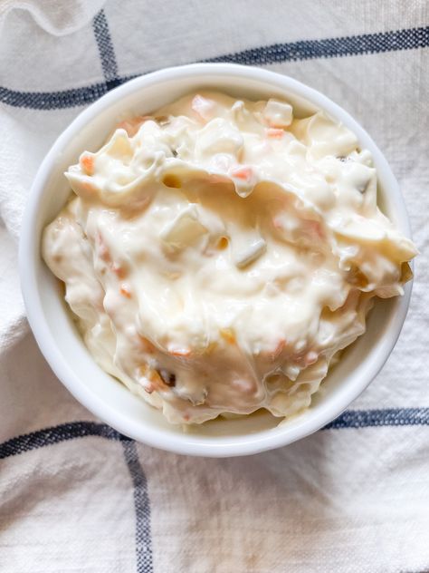 Recipe made in collaboration with kristen.carli on IG! Tater Sauce, Red Lobster Tartar Sauce Recipe, Best Tater Tot Casserole, Amish Potato Salads, Copycat Red Lobster, Tartar Sauce Recipe, Copy Cat Recipe, Cucumber Recipes Salad, Tartar Sauce