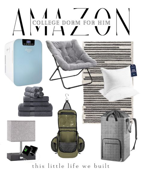 Collhe dorm for him - college essentials - college dorm finds - college boy dorm inspo College Dorm Checklist For Guys, Guys College Apartment, Boys Dorm Room Ideas, Guy Bedroom Ideas, Boy College Dorms, College Dorm Checklist, College Boy, Boys Dorm Room, Dorm Checklist