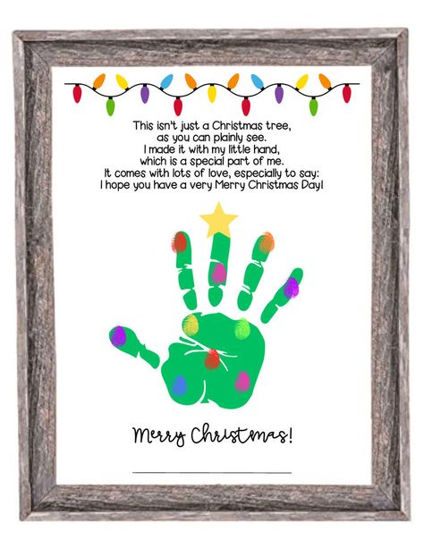 an image of a christmas tree handprint craft template with a poem. a christmas holiday keepsake for young children and toddlers Christmas Crafts On Canvas For Kids, Christmas Poem From Child To Parent, Finger Print Christmas Craft, Christmas Tree Bulb Ornaments, Christmas Finger Print Crafts, Handprints For Grandparents, Preschool Christmas Craft Gifts, Christmas Tree Poems For Kids, Toddler Christmas Tree Ornaments