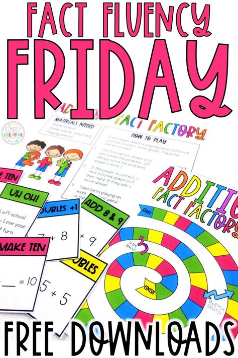 First Grade Math Activities Hands On, Fluency Friday, Math Fluency Games, Teaching 1st Grade, Friday Activities, Math Flashcards, Easy Math Games, Math Fact Games, Mental Math Strategies