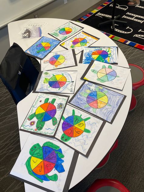 Color wheel turtles 1st grade art project. Primary Colors Art Lesson, Secondary Color Wheel, Color Wheel Art Projects, Color Wheel Projects, Color Art Lessons, Color Wheel Art, Art Unit, First Grade Art, Color Theory Art