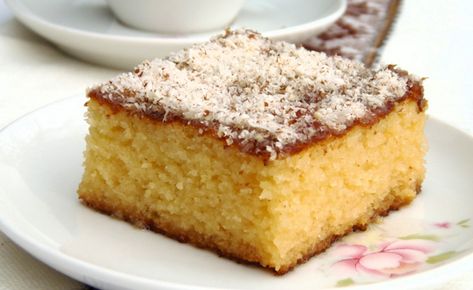 RAVANIJA (semolina cake soaked in syrup) Croatian Food, Macedonian Food, Yogurt Dessert, Most Popular Desserts, Greek Desserts, Food Tags, Popular Desserts, No Cook Desserts, Sweet Pastries