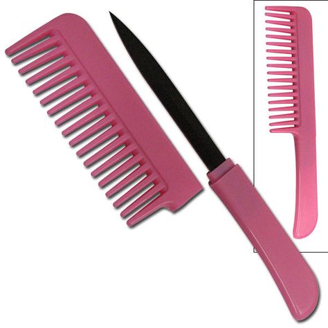 #Comb #knife is a #hidden #blade knife mainly used for #selfdefense. Let’s review this knife from a self defense perspective. Here are its advantages in a self defense situation. Cat Merchant, Lipstick Knife, Hidden Knife, Pink Cabinet, Hidden Knives, Stiletto Knife, Women Hand Bags, Hidden Blade, Boot Knife