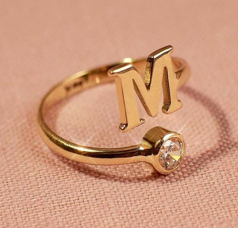 The Letter M, Letter Ring, Gold Rings Fashion, Mens Gold Bracelets, Gold Ring Designs, Gold Bangles Design, Jewelry Fashion Trends, Letter M, Initial Ring