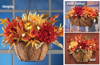 LED Mum Floral Basket Arrangements Hanging Flower Basket, Fall Garden Decor, Mums Flowers, Hanging Flower Baskets, Floral Baskets, Hanging Flower, Plant Basket, Collections Etc, Pillows Flowers