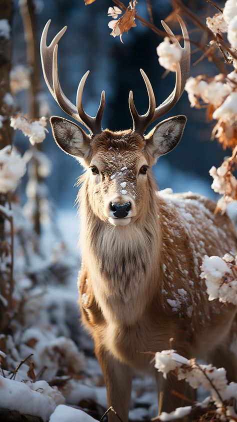 Embrace the serene charm of winter with this captivating wallpaper featuring elegant deer traversing a snow-covered landscape. Reindeer Photo, Beauty Of Winter, Xmas Costumes, Buck Deer, Colorful Oil Painting, Horse Wall, Winter Animals, Majestic Animals, Winter Wallpaper