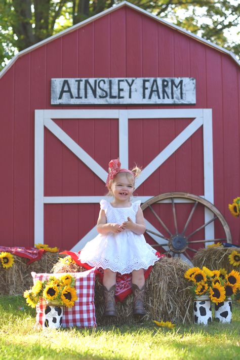 Farm Theme 1st Birthday Photoshoot, Barnyard Photoshoot, Barn Yard Birthday Party Girl, Pink Barn Yard Birthday Party, Farm Animals Barnyesrd Pink Bitthday, Barn Birthday Party, Farm Birthday Cakes, Cow Birthday Parties, Cowgirl Baby Showers