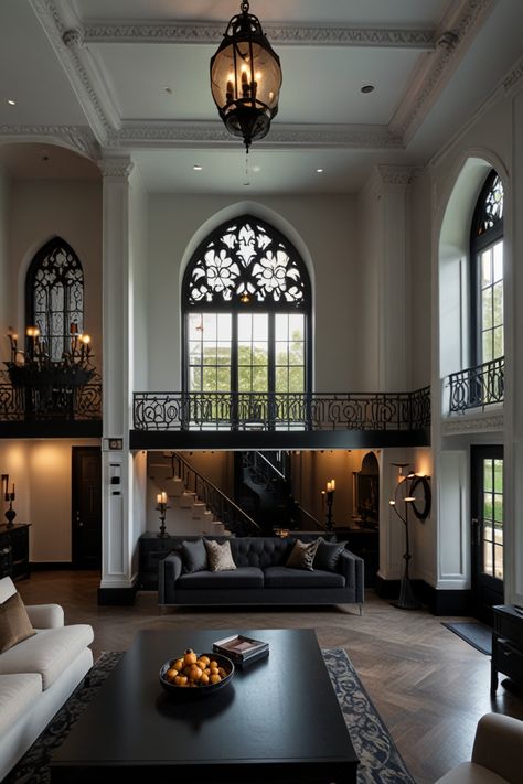 modern gothic home blends timeless elegance with contemporary flair incorporating dark rich color palettes dramatic architectural details and a touch of mystery creating a unique ambiance that reflects both historical charm and modern sophistication #ModernGothic #HomeDesign #InteriorInspiration #TimelessStyle #ContemporaryElegance Gothic Contemporary Interior, Gothic Design Interior, Dark House Aesthetic Interior, Gothic Cathedral Interior, Dark Gothic House, Gothic House Design, Gothic Home Decor Modern, Modern Gothic Architecture, Modern Gothic House