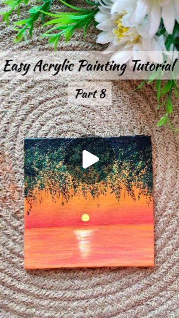 How To Paint Sunset Acrylics, Sunset Painting Beginner, Easy Lake Painting For Beginners, Mini Canvas Sunset Paintings, Sunsets Paintings Easy, Easy Painting Tutorials For Beginners, Easy Paint Tutorials, Paint Sunset Easy, Painting Sunset Ideas