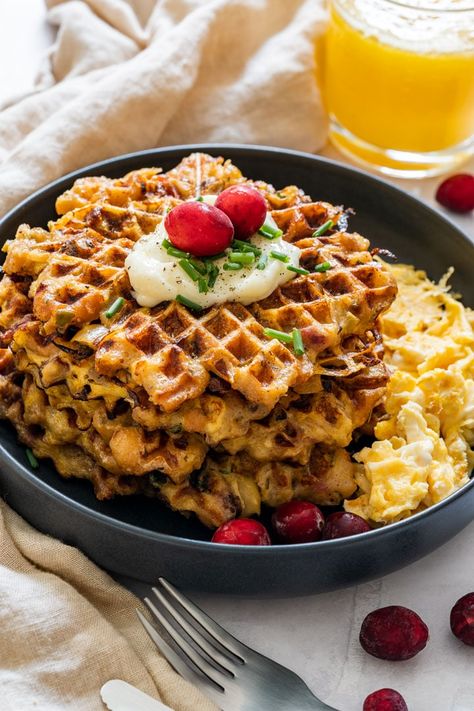 Thanksgiving leftover stuffing waffles Leftover Stuffing Waffles Recipe, Leftover Stuffing Waffles, Stuffing Waffles, Leftover Stuffing Recipes, Mini Waffle Recipe, Leftover Stuffing, Easiest Meals, Day After Thanksgiving, Thanksgiving Leftover