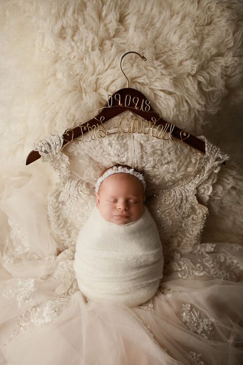 Newborn With Wedding Dress, Wedding Dress Newborn Pictures, Newborn Wedding Dress Pictures, Florence Pictures, Newborn Ideas, Mini Photo Sessions, Newborn Family Photography, Dress Pictures, Erie Pa