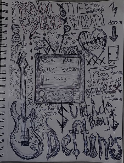 Emo Drawing Sketchbook, Grunge Sketch Ideas, Things To Draw In Your Sketchbook Grunge, Drawing Inspo Sketch Aesthetic Grunge, Doodle Art Journals Sketchbooks, Edgy Drawings Aesthetic, Edgy Doodles, Drawing Ideas Music, Doodle Ideas Grunge