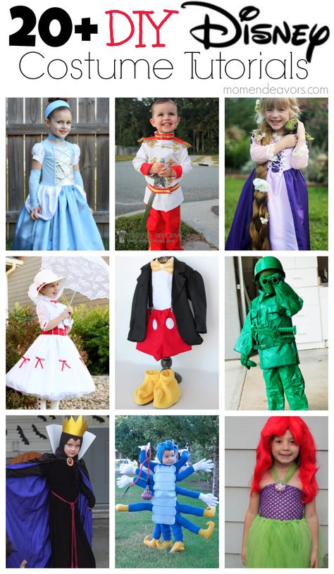 20+ DIY Disney Costume Tutorials via momendeavors.com #Disney #Halloween Disney Character Spirit Day, Disney Pixar Halloween Costumes, Disney Character Dress Up For School, Easy Movie Character Costumes For School, Easy Disney Character Costumes, Disney Day At School Outfits, Disney Spirit Day, Disney Dress Up Day School, Disney Diy Costumes