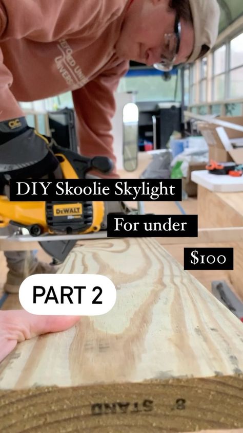 blueridgebluebird on Instagram: DIY Skoolie Skylight Part 2: Making the Hatch! Make a box, put in some hardware, weather proof it, tada! Okay, it’s a little bit harder… Skoolie Skylight, Diy Skylight, Bus Conversion, Building Techniques, Windows And Doors, Instagram