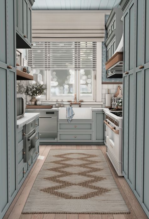 F a r f a l l a ☁️ — Brindleton Bay Kitchen ⚓ Sims 4 Houses Interior Living Rooms, Aesthetic House Sims 4, Sims 4 Farmhouse Kitchen, Sims4 Farmhouse, Sims 4 Kitchen Wallpaper, Sims 4 House Furnished, Bloxburg Kitchen Ideas Aesthetic, Sims 4 Coastal House, Sims 4 Apartment Layout