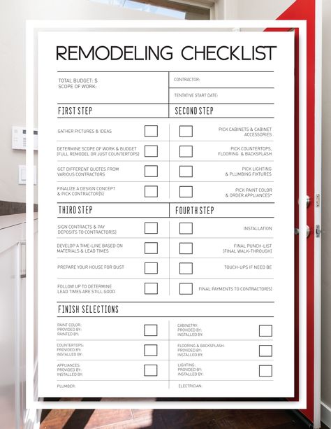 FREE Remodeling Checkllist & Remodeling Guide from an actual Remodeling Professional! Home Remodel Planner, Order Of Remodeling House, Bathroom Remodel Checklist, Remodel Budget Worksheet, Home Renovation Checklist, Home Remodel Checklist, Construction Checklist, Renovation Checklist, Remodeling Checklist