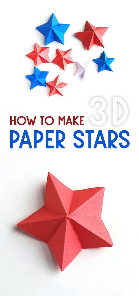 How To Make 3d Stars Out Of Paper, Diy 3d Paper Star, 4th Of July Paper Crafts, 3 D Stars From Paper, Diy 3d Stars How To Make, Beginner Origami, 3d Stars Diy Paper Easy, Burlap Ribbon Crafts, Paper Wreath Diy