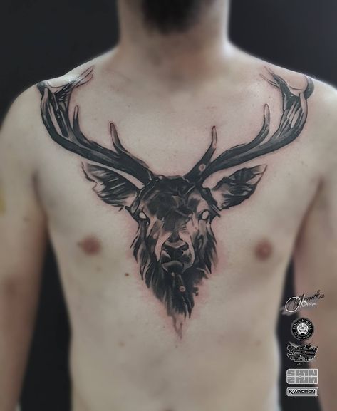 Tattoo For Chest, Deer Tattoo, Head Tattoo, More Tattoo, Head Tattoos, Chest Tattoo, Creative Tattoos, Tattoos For Guys, Watercolor Tattoo