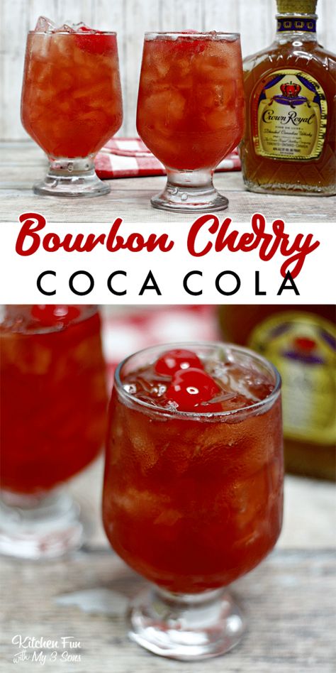 Bourbon And Coke, Maroon Alcoholic Drinks, Drinks With Cherries, Whisky Recipes, Coke Kitchen, Light Summer Drinks, Blood Mary, Bourbon Cherries, Cherry Coke