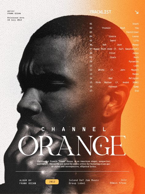 Aditya Gadhvi, Beef Poster, Orange Graphic Design, Emmys 2024, Poster Singer, Frank Ocean Channel Orange, Singer Poster, Frank Ocean Poster, Mises En Page Design Graphique