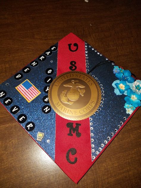 Marine Corps Graduation, Summer Bag Essentials, High School Graduation Cap, Usmc Veteran, Military Marines, Grad Caps, Cap Decoration, Cap Ideas, Naval Academy