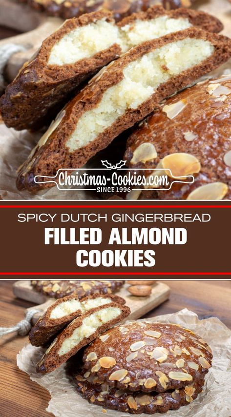 Dutch Baking Recipes, Dutch Almond Cookies, Filled Cookies Recipes, Dutch Christmas Cookies, Spicy Gingerbread Cookies, Almond Paste Filling, Almond Paste Recipes, Almond Filling, Dutch Cookies