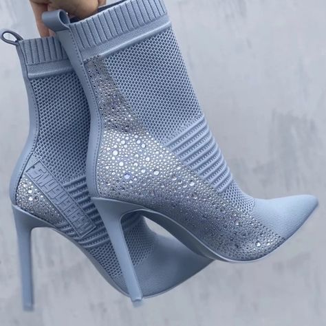 Baby Blue Steve Madden Maxwelle Rhinestone Ankle Boots Rhinestone Ankle Boots, Bling Heels, Hot Pink Heels, Madden Boots, Black High Boots, Sock Booties, Ankle Sock, Rhinestone Embellishments, Steve Madden Shoes Heels