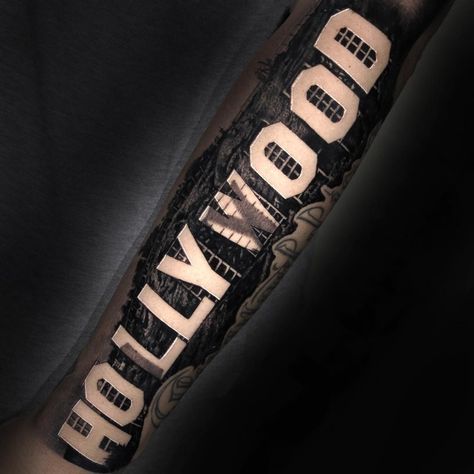 Hollywood Sign Surrealism Tattoos, Hollywood Tattoo, Half Arm Sleeve Tattoo, Money Bag Tattoo, Sleeve Inspiration, Unique Half Sleeve Tattoos, Nikko Hurtado, Dodgers Nation, 23 Birthday