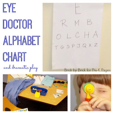 Eye Doctor Alphabet Activity - Pre-K Pages Dramatic Play Activities, My Five Senses, Body Preschool, Dramatic Play Themes, Pre K Pages, Community Helpers Theme, Dramatic Play Area, Community Helper, Dramatic Play Preschool