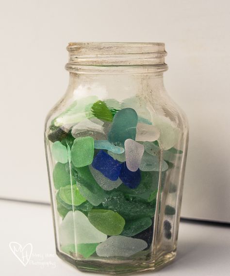 A jar of Sea Glass Sea Glass Jars, Sea Glass Decor, Glass Vases Centerpieces, Glass Rocks, Vase Centerpieces, Fall Photos, Glass Containers, Fairy Lights, Glass Collection