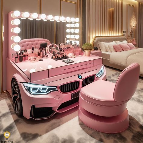 BMW Inspired Pink Makeup Table 💄 Kids Bedroom Designs, Table Designs, Makeup Table, Pink Makeup, March 19, Aesthetic Room Decor, Aesthetic Room, Table Design, Kids Bedroom