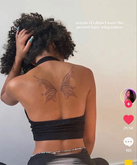 Fairy Wings Tattoo, Stomach Tats, Fairy Wing Tattoos, Birthday Tattoos, Wing Tattoos On Back, Bestie Tattoos, Tiana Disney, Belly Tattoos, Girl Back Tattoos