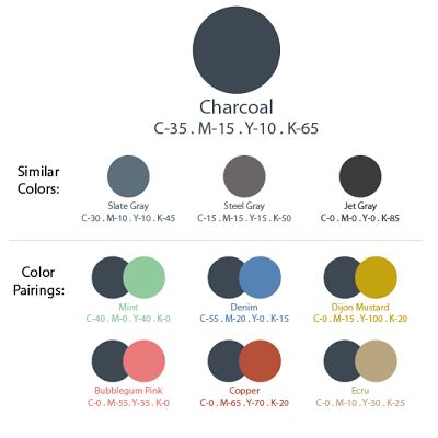 Pairing ideas for charcoal #paint (and similar grays). Colors Name In English, Curly Font, Color Of The Week, Brownish Yellow, Color Combinations For Clothes, Colour Combos, Fashion Designing, Amethyst Color, Color Pairing