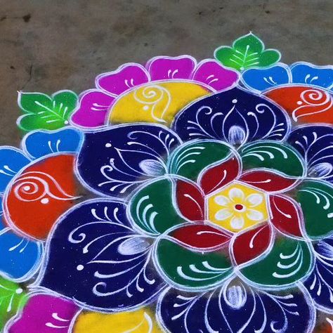 Diwali Rangoli Colourful, Tulsi Colour Painting, Free Hand Big Rangoli Designs, Unique Rangoli Designs Beautiful Peacock, Mugulu Designs Latest With Colours, Rangoli Design For Diwali Latest, Colorful Rangoli Designs For Diwali, Rangoli Kolam Designs Festivals, Color Kolam Rangoli Designs