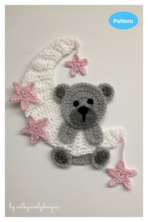 Moon Bear Applique Crochet Pattern Crochet Application, Appliques Au Crochet, Crochet Appliqué, Appliqué Patterns, Bear Applique, Crochet Applique Patterns Free, Moon Bear, Lovey Pattern, Confection Au Crochet