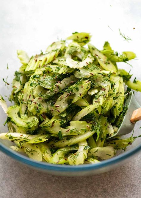 Celery Salad in a bowl, ready to be served Leftover Celery, Celery Recipes, Celery Salad, Holiday Salads, Recipetin Eats, Recipe Tin, Vegetable Sides, Side Salad, Delicious Salads