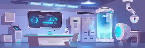 Interior vacío de laboratorio criónico c... | Free Vector #Freepik #freevector #laboratorio-dibujo #laboratorio #microscopio #laboratorio-clinico Cryogenic Capsule, Futuristic Laboratory, Futuristic Lab, Maze Games For Kids, Glass Flask, Laboratory Science, Science Lab, Cartoon Background, Animation Background