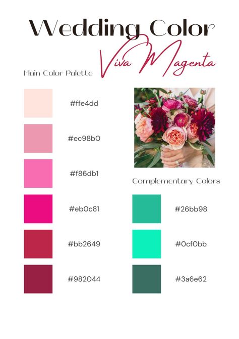 Magenta Wedding Colors, Fuchsia Wedding Colors, Viva Magenta Wedding, Mint Logo, Magenta Wedding, Wedding Color Combinations, Fuchsia Wedding, Pallet Wedding, Hot Pink Weddings