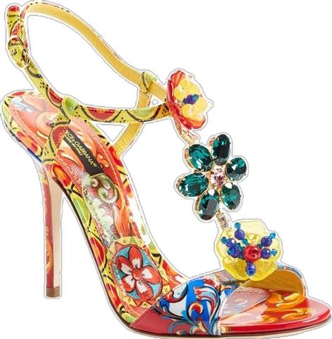 10 Electrically Colorful Bags and Shoes for Spring - PurseBop Floral Print Shoes, T Strap Shoes, Ankle Tie Sandals, Floral Sandals, Dolce Gabbana Shoes, Jeweled Sandals, Ankle Strap Sandals Heels, Ankle Wrap Sandals, Shoes Sandals Heels