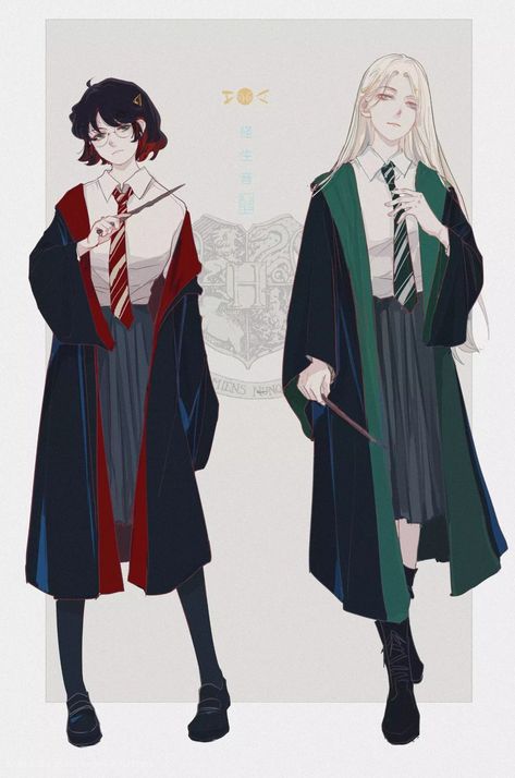 Harry And Draco, Fem Harry Potter, Female Harry Potter, Fem Harry, Harry Potter Cartoon, Draco Malfoy Fanart, Harry Potter Oc, Drarry Fanart, Harry Draco