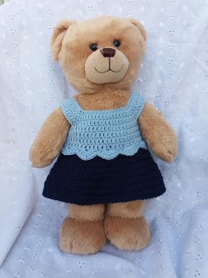 Crochet Build A Bear Clothes, Linmary Knits, Build A Bear Clothes Pattern, Top And Skirt Pattern, Teddy Bear Patterns, Teddy Clothes, Crochet Doll Clothes Free Pattern, Mother Bear, Build A Bear Outfits