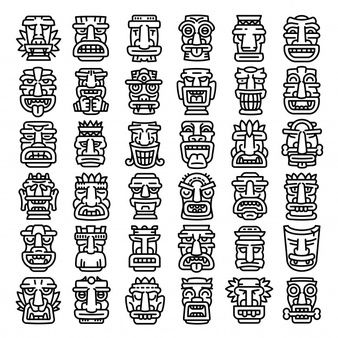 Tiki Idol Drawing, Aztec Totem, Tiki Faces, Mayan Symbols, Tiki Statues, Tiki Totem, Tiki Art, Mayan Art, Tiki Mask