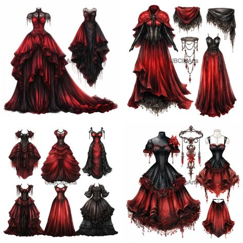 Red Gothic Dress, Vampire Gown, Clothes Clipart, Masquerade Halloween Costumes, Goth Prom, Princess Clothes, Red Clothes, Black Wedding Gowns, Digital Dress