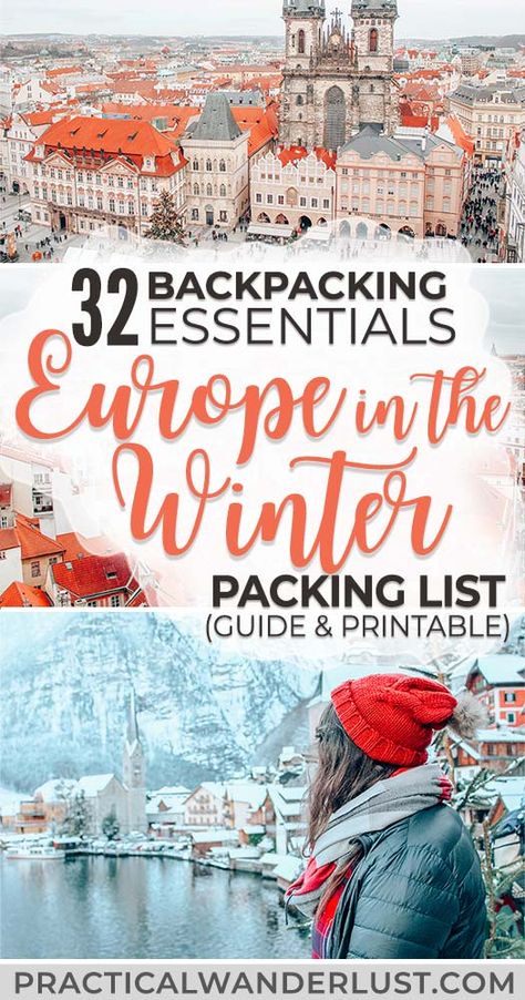 The ultimate Europe in winter packing list for backpackers, including all the essentials you'll need to stay warm, safe, and happy during your travels! Includes plenty of field tested travel gear and clothing for him and her, PLUS a downloadable, printable packing list! #EuropeTravel Carry On Travel Bags, Switzerland Packing List Winter, Winter Travel Backpack, Europe In The Winter, Europe Winter Packing, Winter Trip Packing List, Christmas Germany, Europe In Winter, Viking Cruise