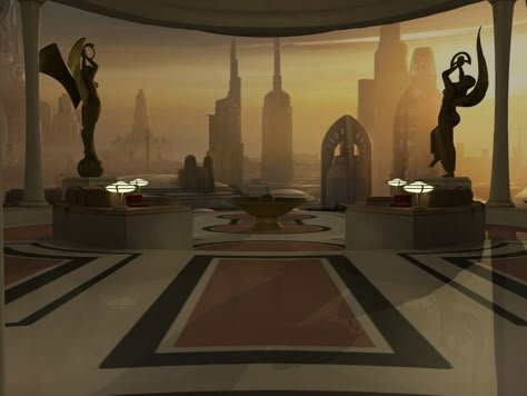 Coruscant Apartment, Breakthrough Art, Star Wars Jedi Temple, Futuristic Art Deco, Star Wars Interior, Orson Krennic, Sci Fi Cities, Future Technology Concept, Star Artwork