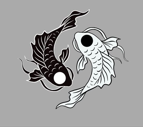 Koi Fish Yin Yang Design, black and white Koi chasing eachothers tails. Digital Art by SpaceRockMonkey Insta Spacerock_Monkey Koi Black And White, Black And White Koi Fish, Koi Yin Yang, Koi Fish Yin Yang, Fish Yin Yang, Black Koi Fish, Yin Yang Koi, Yin Yang Designs, Yin Yang Art